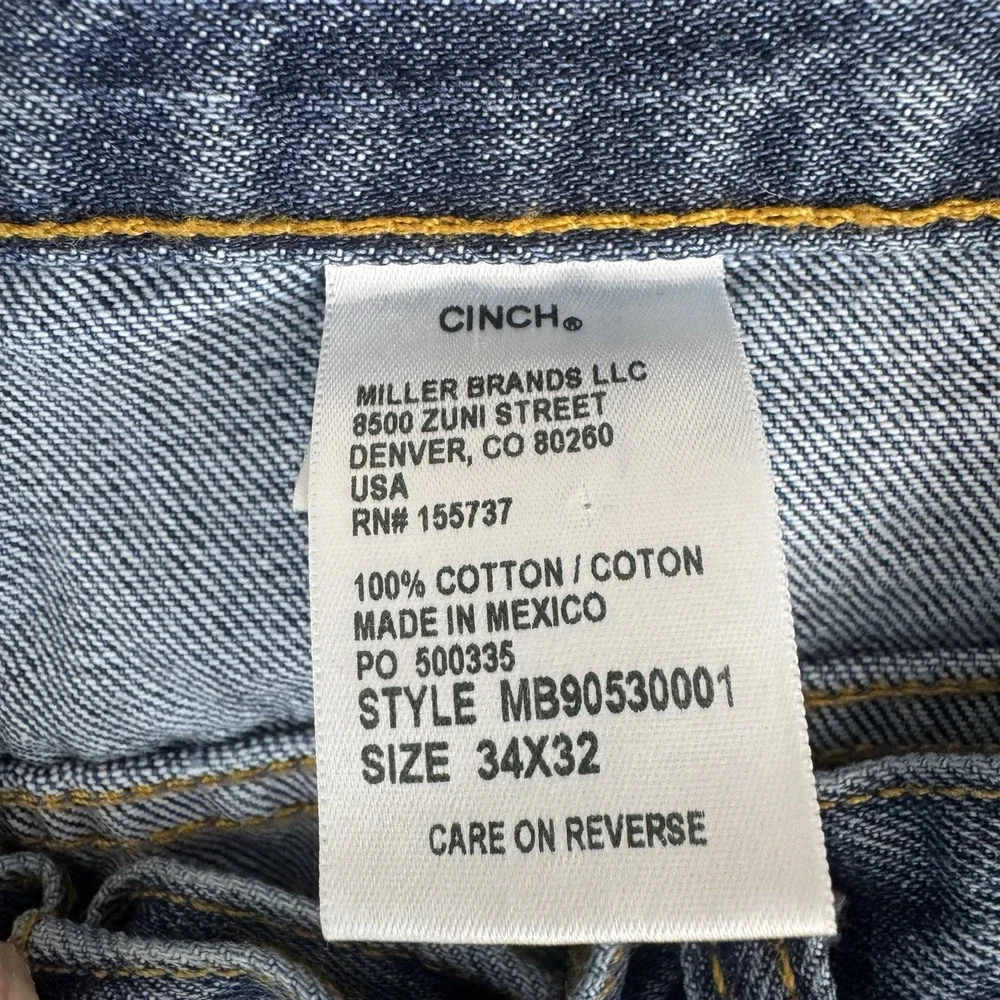 Cinch Jeans Men 34x32 Medium Wash Straight Leg Western Cowboy Denim
